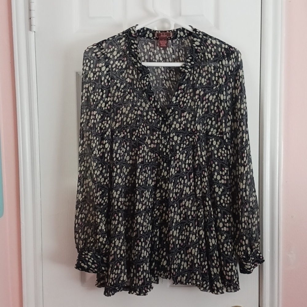 Dmbm Button Up V Neck Long Sleeve Blouse